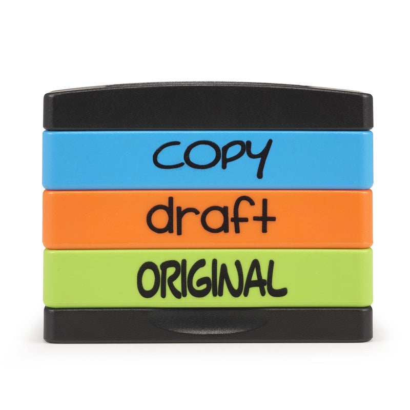 Stamp-Ever Stakz Pre-Inked Message Stamp - Copy, Draft, Original - Blue, Orange, Green Ink - Impression Size: 5/8    x 1-13/16 - Image 4